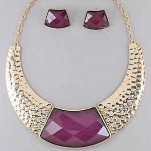 Gold Tone And Purple Hailf Moon shape Necklace Set